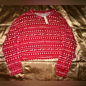 🐸 PINK Victoria's Secret Red and White Far Isle Christmas pajama top